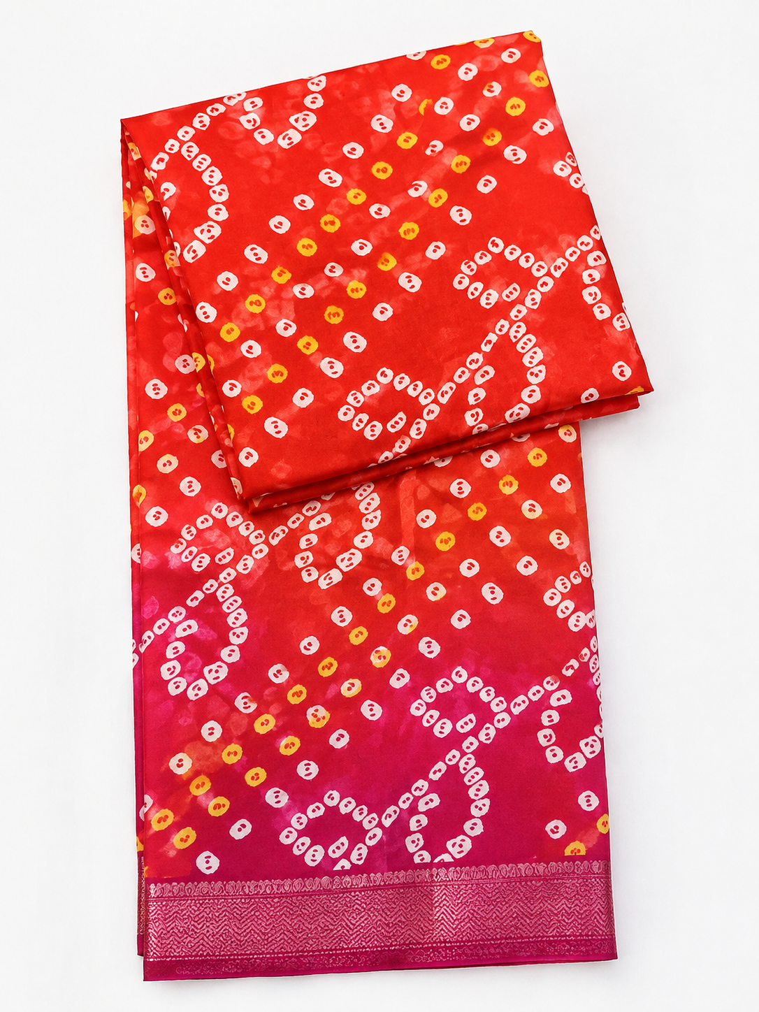 Red Satin Saree with Bandhej Digital Print | Festive & Traditional Wear Saree