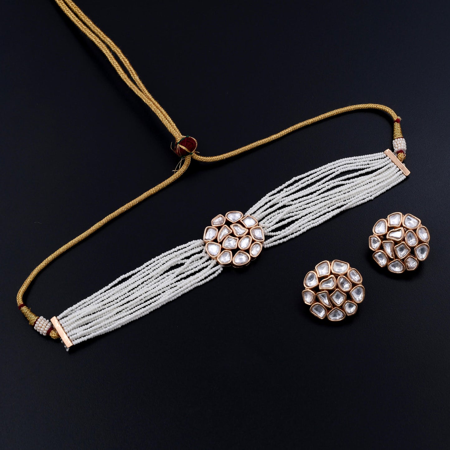 Suhana | Ivory Polki Choker Set with Pearly Accents and Gold-Tone Detailing for Timeless Elegance