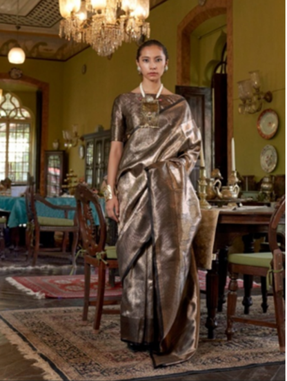 Bronze Gold Kanjeevaram Silk Saree | Rich Woven Silk Saree for Weddings & Festive Wear