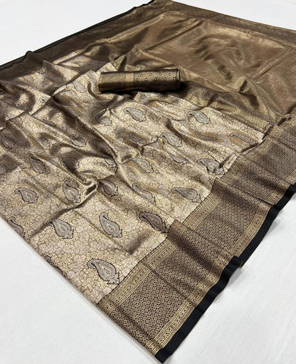 Bronze Gold Kanjeevaram Silk Saree | Rich Woven Silk Saree for Weddings & Festive Wear