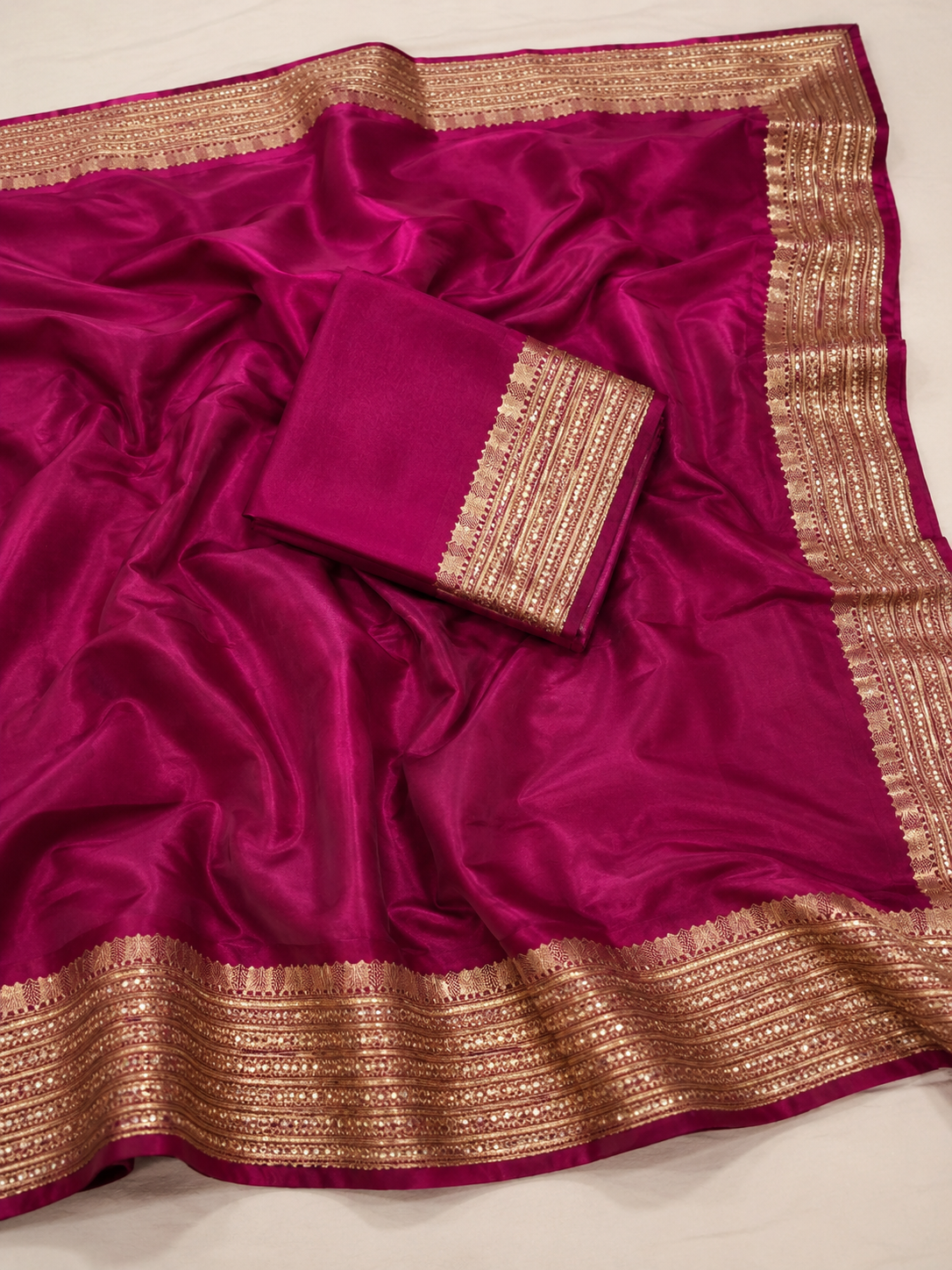 Magenta Banarasi Silk Saree with Gold Sequin Border | Wedding & Festive Wear Saree