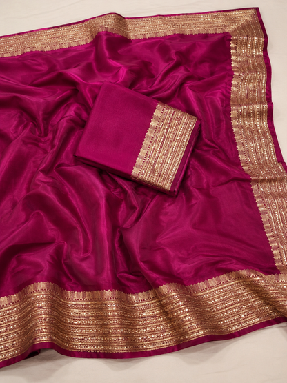 Magenta Banarasi Silk Saree with Gold Sequin Border | Wedding & Festive Wear Saree
