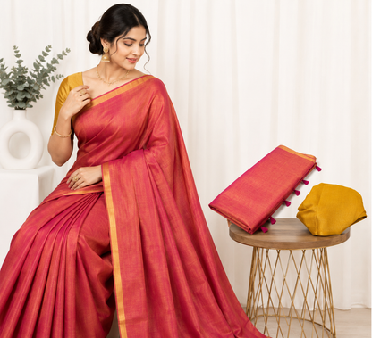 Pink & Gold Tissue Silk Saree with Contrast Mustard Blouse | Festive & Party Wear Saree