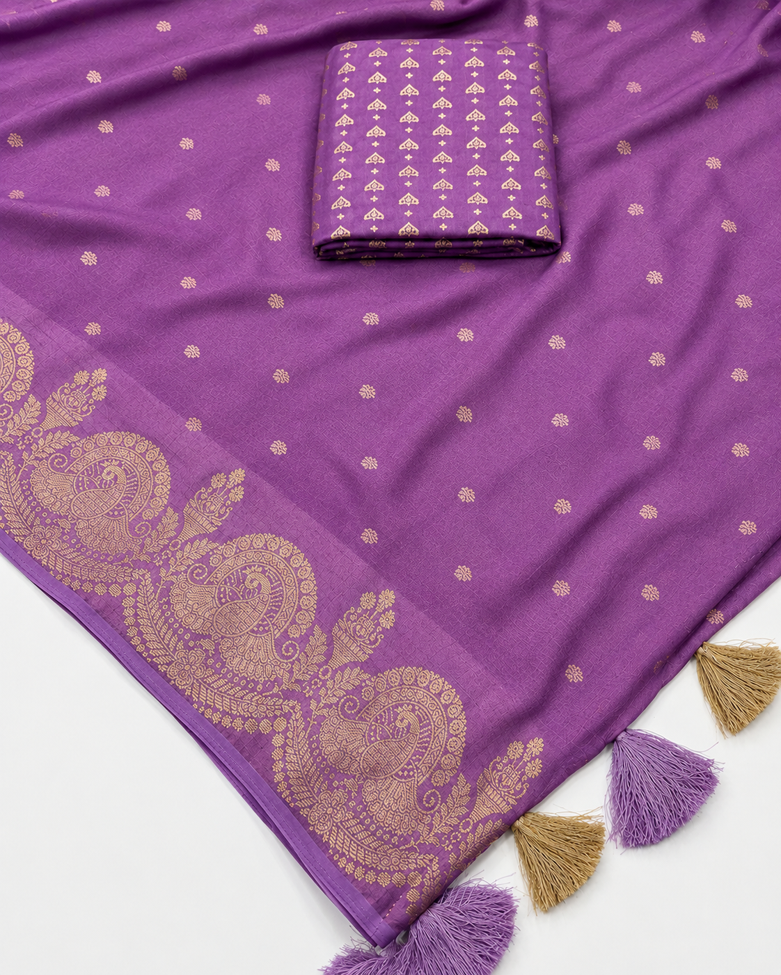 Lavender Bubble Georgette Saree with Gold Zari Weave | Wedding & Festive Wear Saree