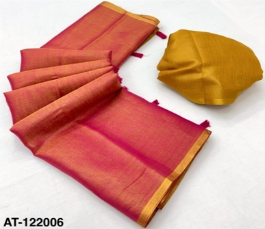 Pink & Gold Tissue Silk Saree with Contrast Mustard Blouse | Festive & Party Wear Saree
