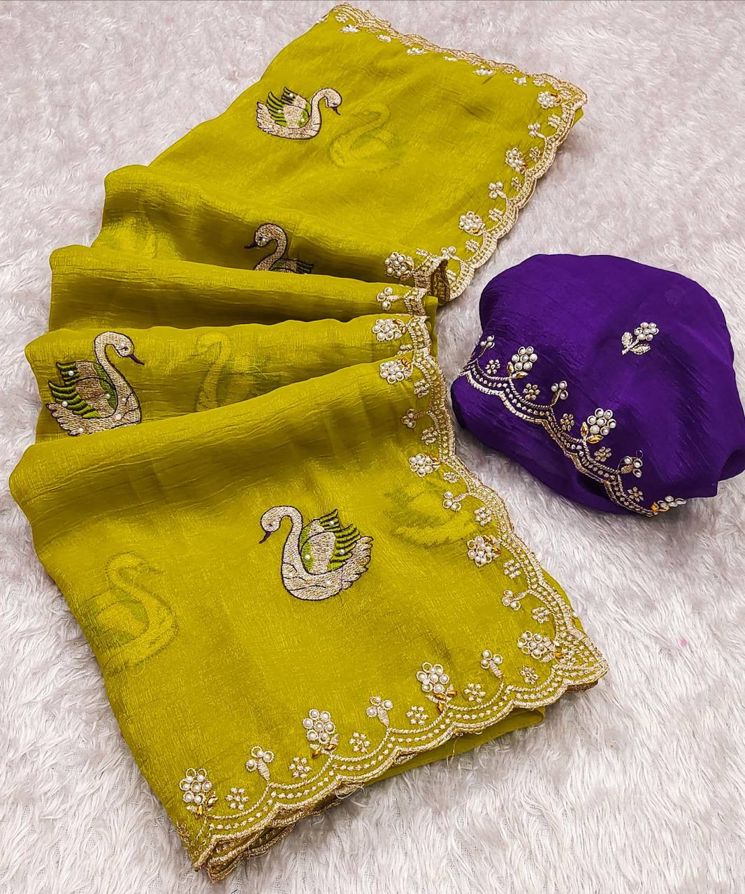 Embroidered Crunchy Chiffon Sarees - KOHI303383