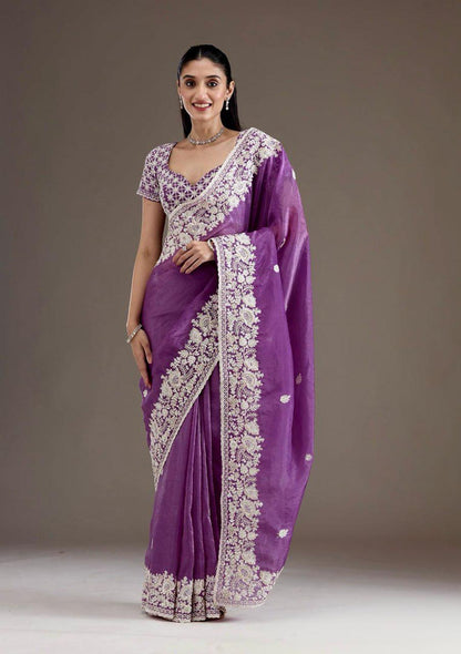 Embroidered Gold Crush Silk Saree - KOHI501852