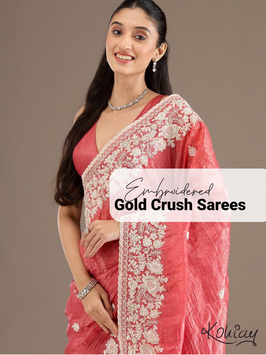 Embroidered Gold Crush Silk Saree - KOHI501852