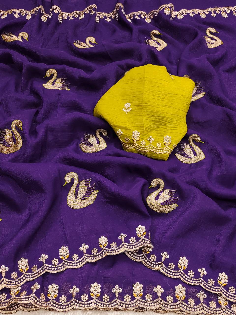 Embroidered Crunchy Chiffon Sarees - KOHI303383