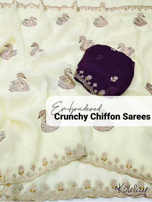 Embroidered Crunchy Chiffon Sarees - KOHI303383