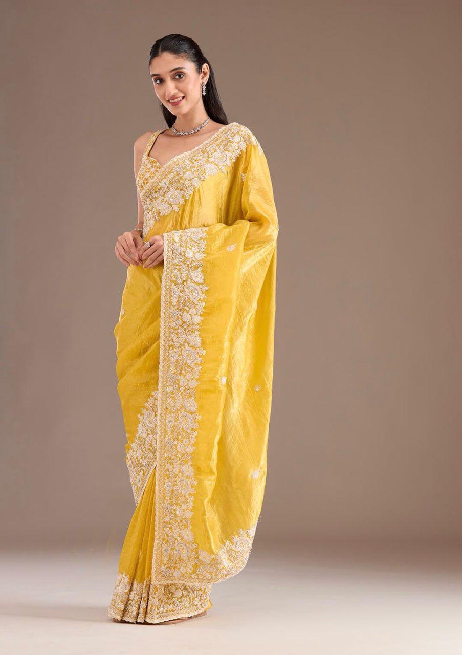 Embroidered Gold Crush Silk Saree - KOHI501852