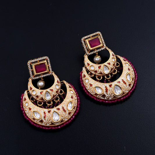 Preeti | Allure in Ruby Red: Meenakari Artistry Earrings with Sparkling Polki Stones