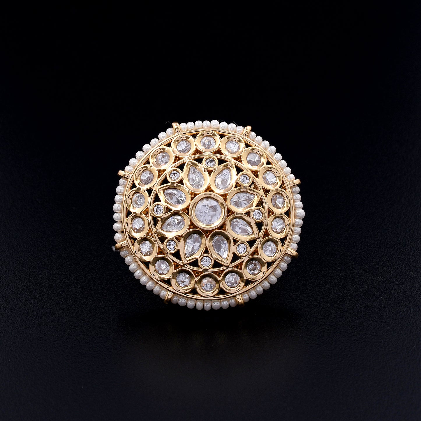 Anya | Ivory and Gold Pearl-Embellished Polki Ring for a Regal Charm