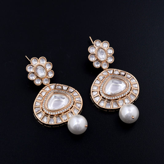 Kiara | Splendid Ivory Teardrop Earrings with Lustrous Pearls and Polki Work