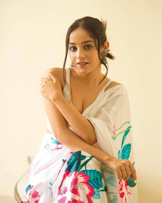 Vibrant Satin Silk Saree with Enchanting Floral Digital Print