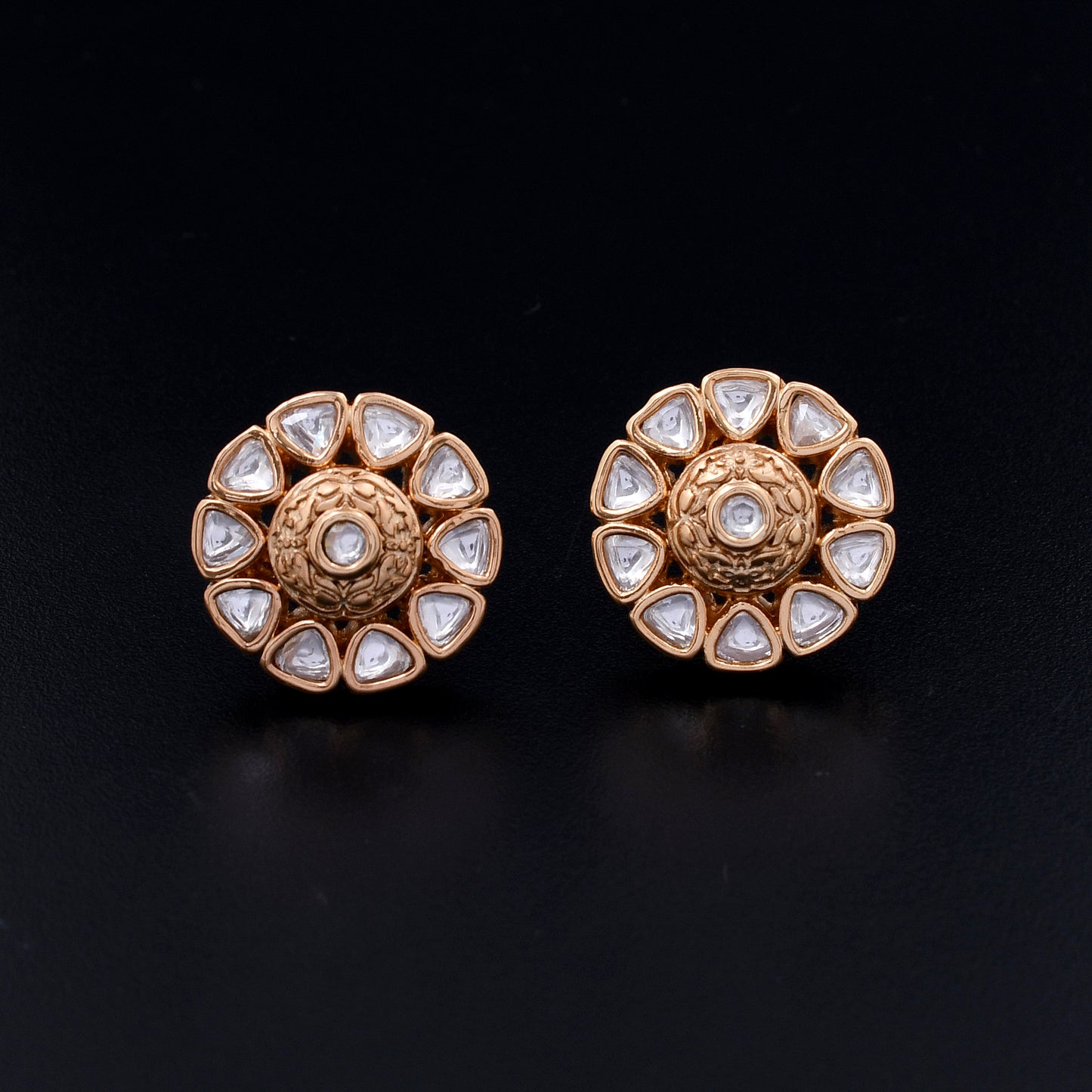 Siya | Radiant Gold-Polished Studs with Delicate Polki Petals Exuding Timeless Elegance