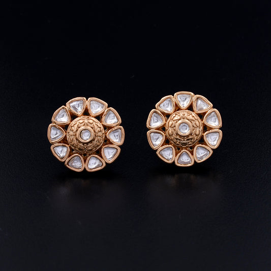 Siya | Radiant Gold-Polished Studs with Delicate Polki Petals Exuding Timeless Elegance