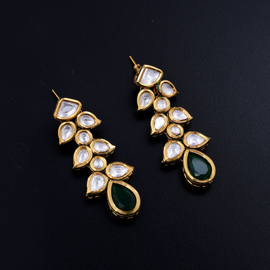 Ishaani | Emerald Green Polki Stud Earrings Exuding Regal Charm and Heirloom-Quality Craftsmanship for Cultural Elegance