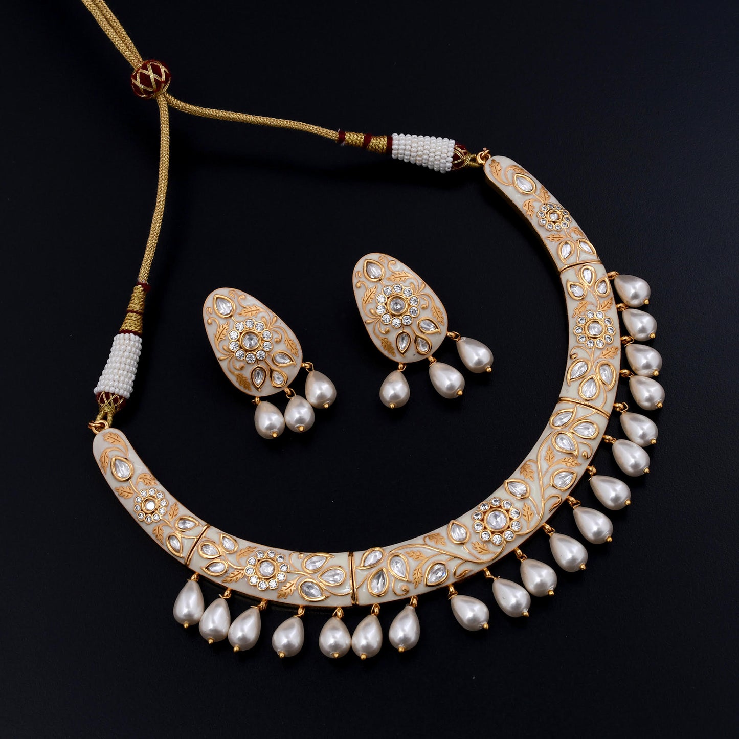 Avani | Regal Rajasthani Choker with Creamy Enamel and Cascading Pearls