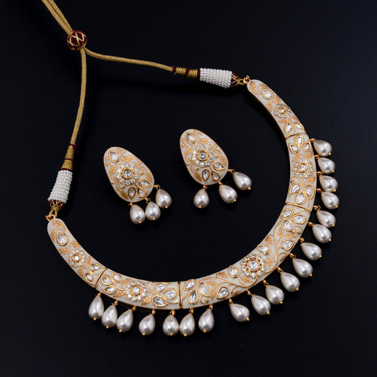 Avani | Regal Rajasthani Choker with Creamy Enamel and Cascading Pearls