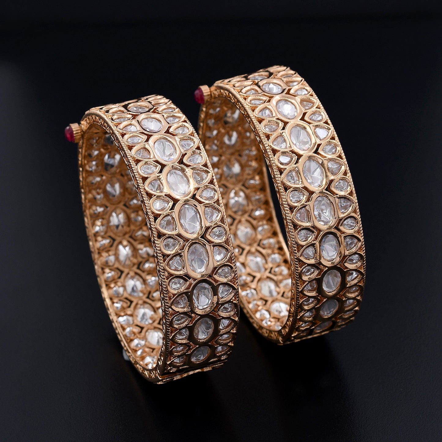 Parinaaz | Alluring White and Gold Polki Bangles Capturing Regal Elegance and Cultural Splendor