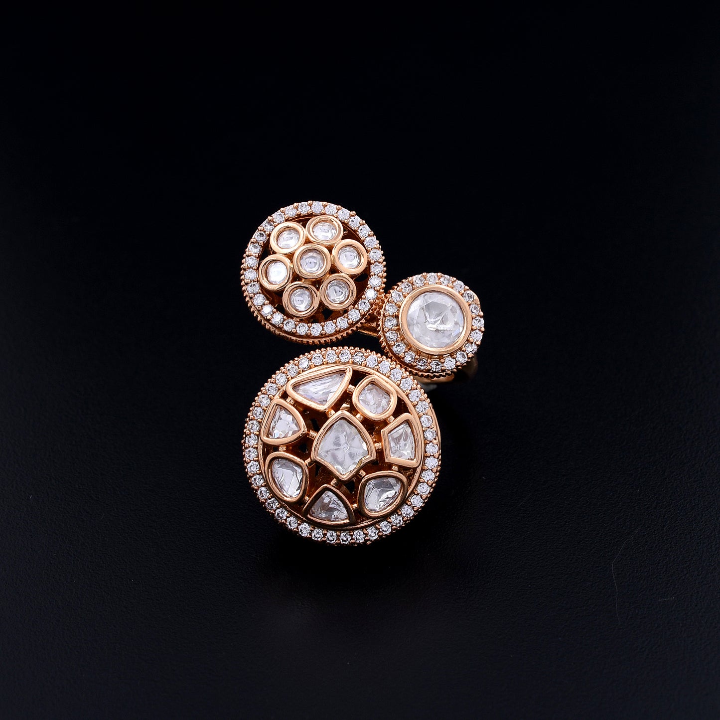 Niyati | Splendid White and Gold Polki Ring with Diamond Accents - A Graceful Emblem of Timeless Elegance and Heritage Craftsmanship